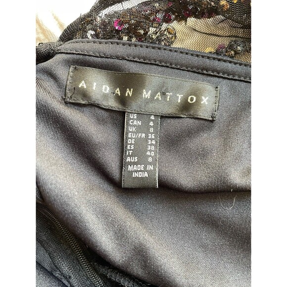 Aidan Mattox Dress Size 4 Flutter Sleeve Black Mini Sequin Beaded a28 - Picture 5 of 8